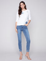 Charlie B Spring/Summer 2024-C2501R-261B-Crew Neck Top-White - The Coach Pyramids