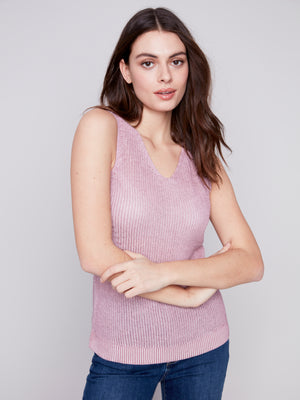 Charlie B Spring/Summer 2024-C2509-790A-V Neck Knit Cami-Dusty Rose - The Coach Pyramids