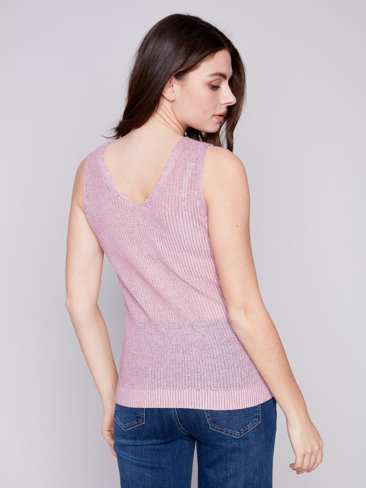 Charlie B Spring/Summer 2024-C2509-790A-V Neck Knit Cami-Dusty Rose - The Coach Pyramids