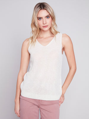 Charlie B Spring/Summer 2024-C2509R-790A-V Neck Cami-Natural - The Coach Pyramids