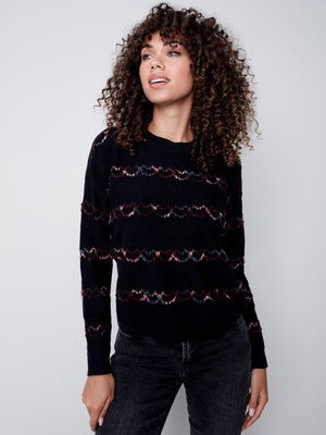 Charlie B Fall 2023-C2526E-736A-  Crew Neck Pull Over-Black - The Coach Pyramids