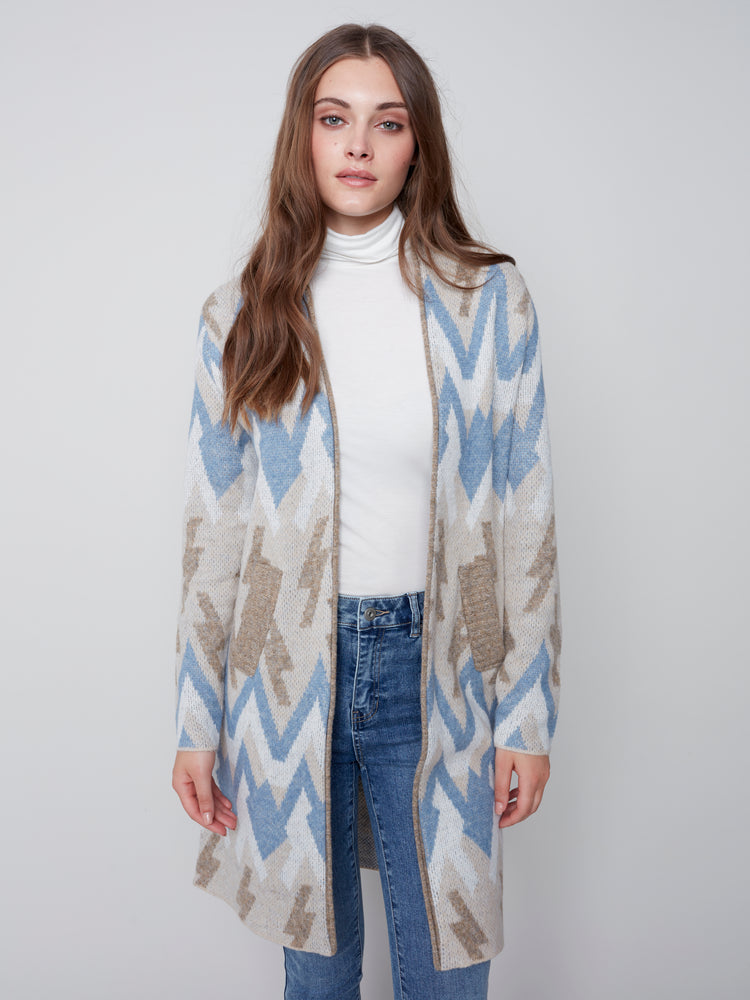 Charlie B Fall 2023-C2534-636B-Cardigan-Denim - The Coach Pyramids