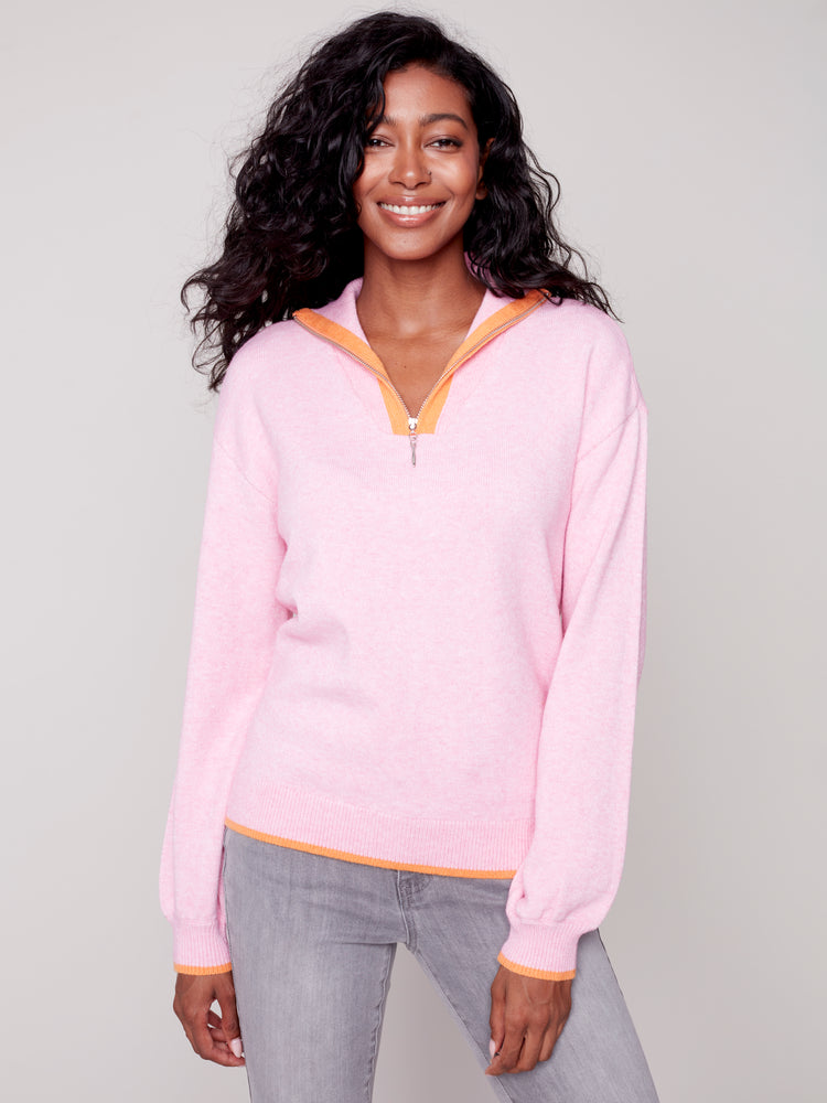 Charlie B Fall 2023-C2539-736A-Funnel Neck Sweater-Orchid - The Coach Pyramids
