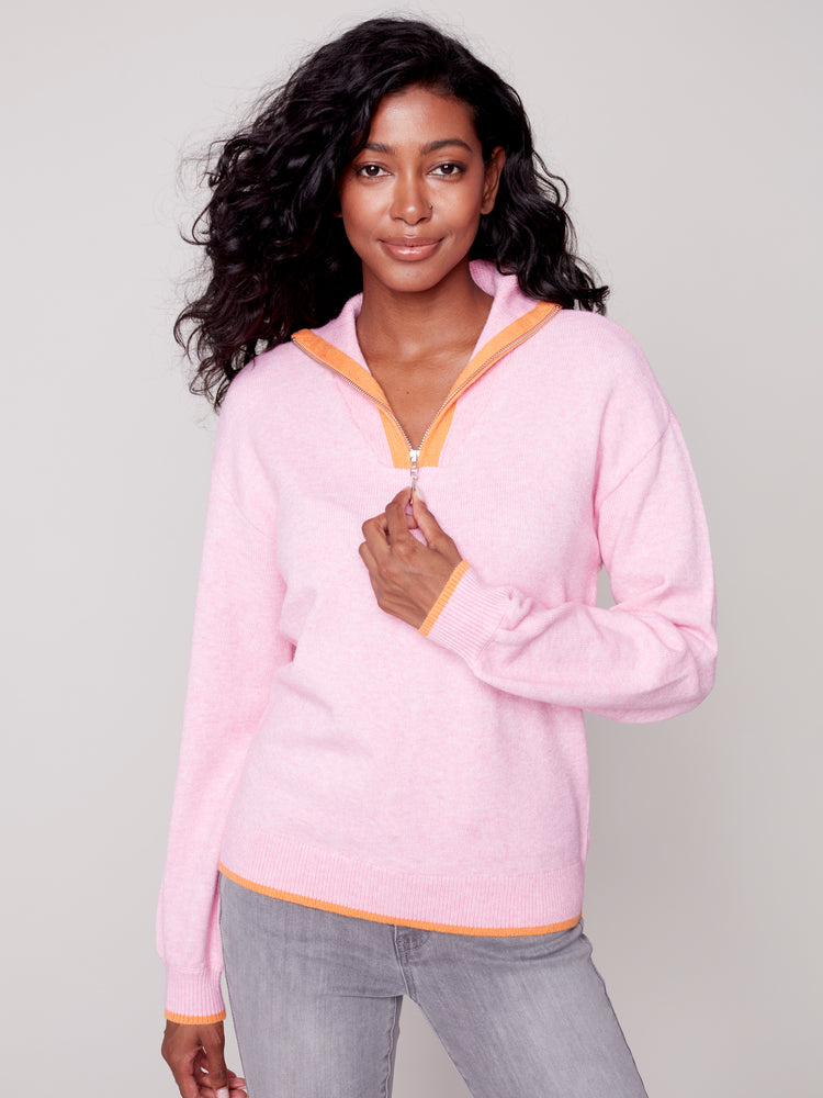 Charlie B Fall 2023-C2539-736A-Funnel Neck Sweater-Orchid - The Coach Pyramids