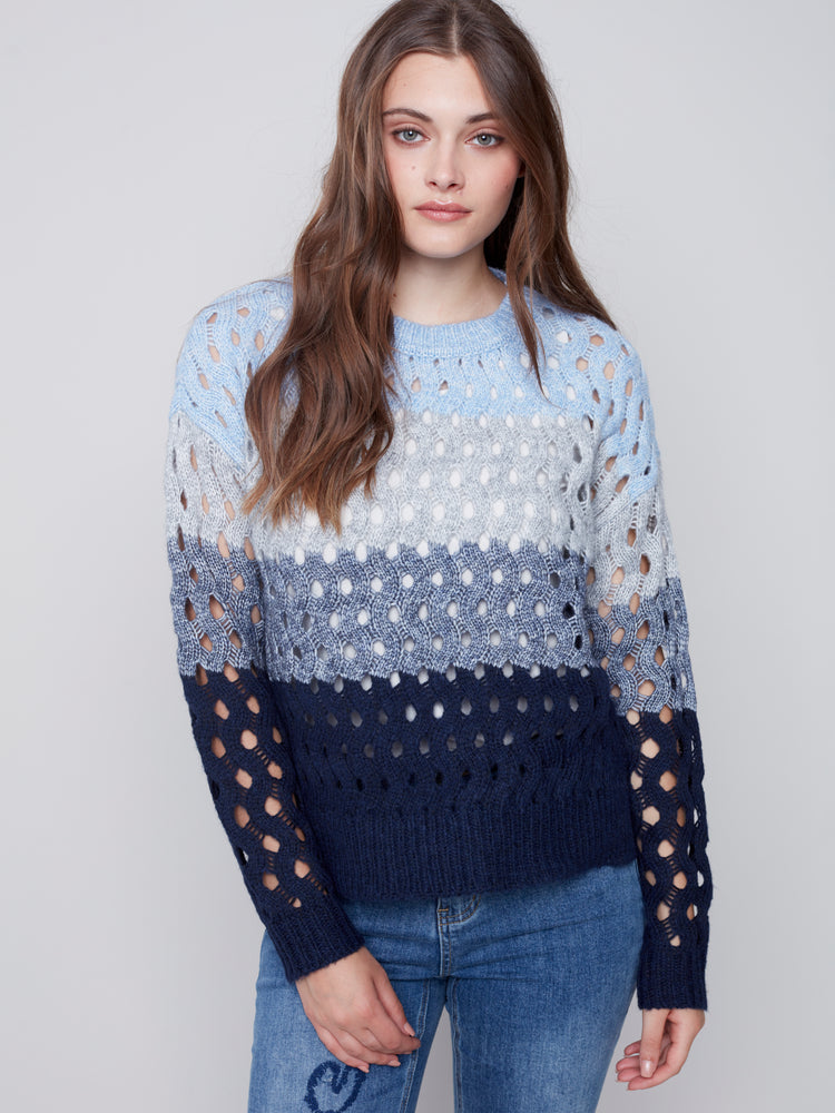 Charlie B Fall 2023-C2541S-648B-Sweater -Indigo - The Coach Pyramids