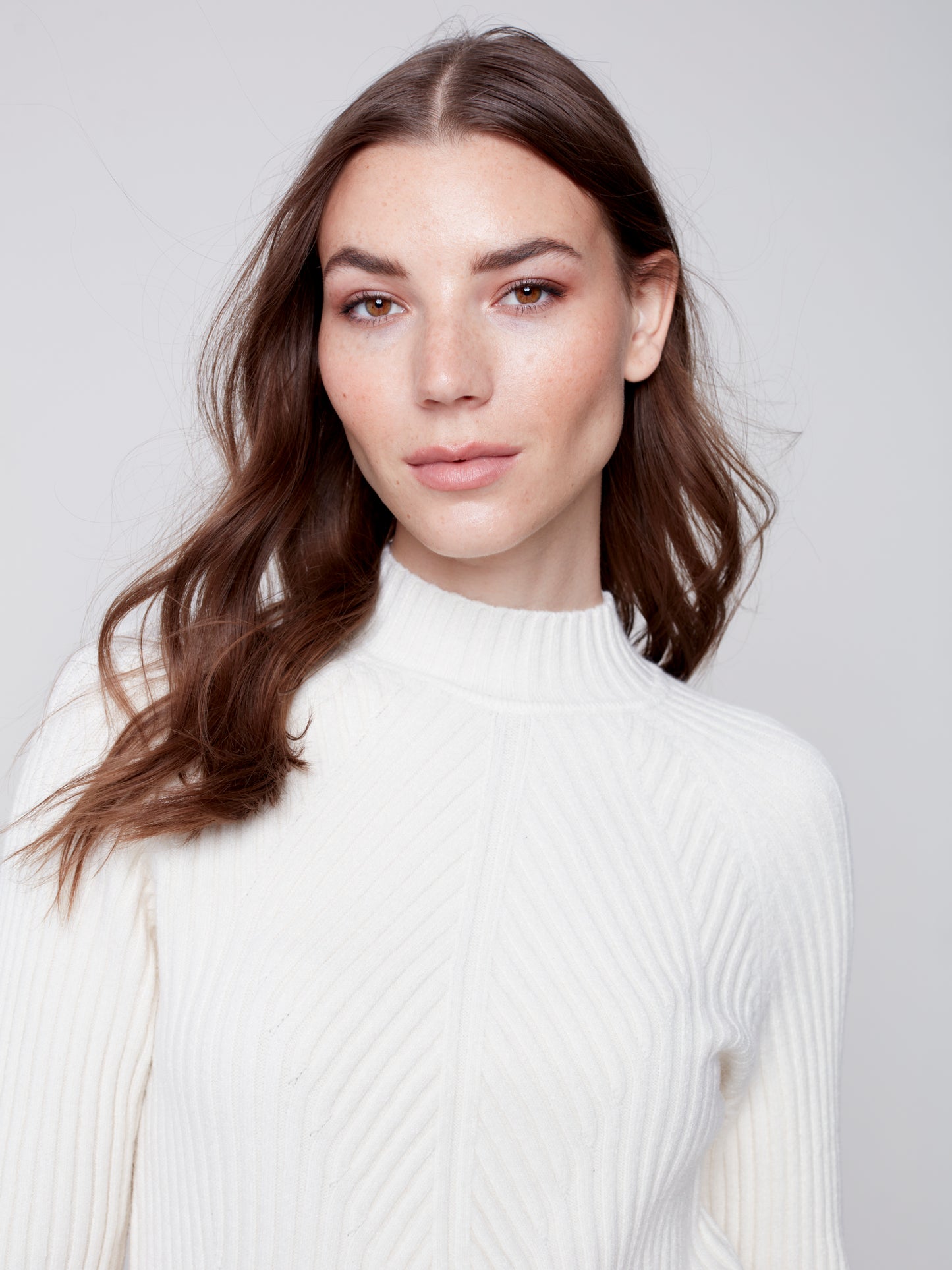 Charlie B Fall 2023-C2553-736A-Mock NK  Sweater -Ecru - The Coach Pyramids
