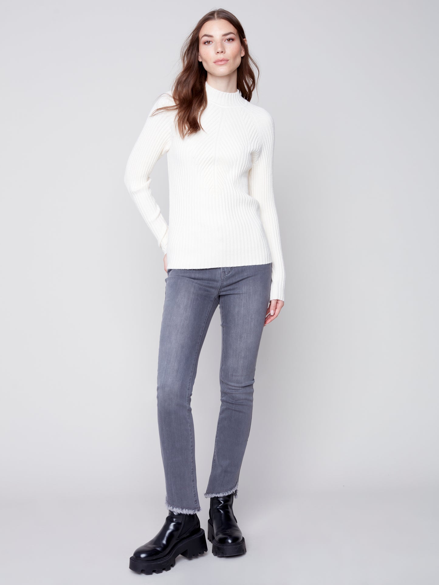 Charlie B Fall 2023-C2553-736A-Mock NK  Sweater -Ecru - The Coach Pyramids