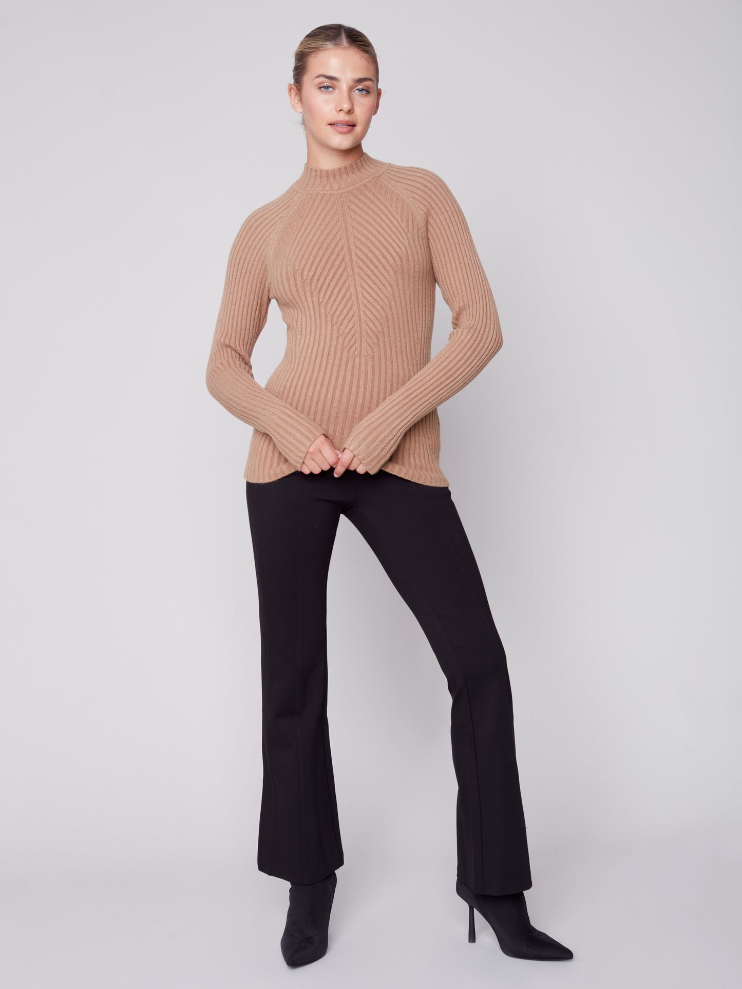 Charlie B Fall 2023-C2553-736A-Mock NK  Sweater -Truffle - The Coach Pyramids
