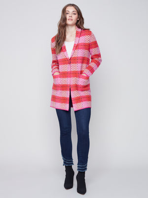 Charlie B Fall 2023-C2555-643B-Plaid Cardigan -Orchid - The Coach Pyramids