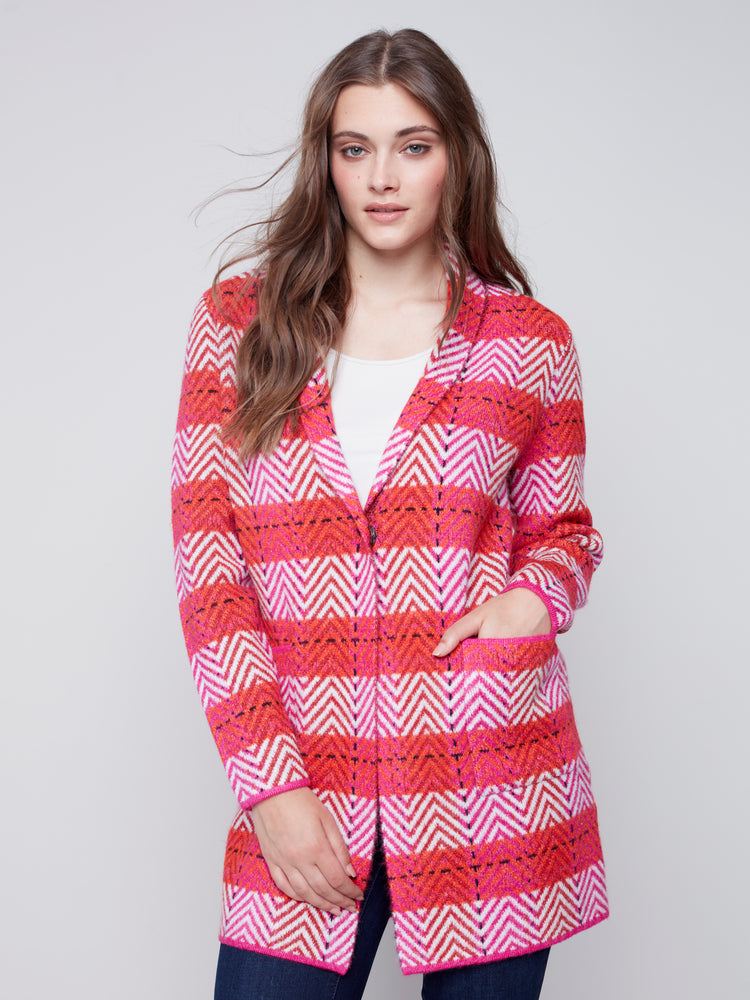 Charlie B Fall 2023-C2555-643B-Plaid Cardigan -Orchid - The Coach Pyramids