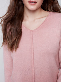 Charlie B Fall 2023-C2558-650B-V Neck Sweater -Raspberry - The Coach Pyramids