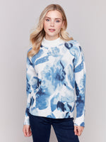 Charlie B Fall 2024-C2574R-P802-Printed Mock Neck Sweater-Navy Storm