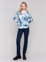 Charlie B Fall 2024-C2574R-P802-Printed Mock Neck Sweater-Navy Storm