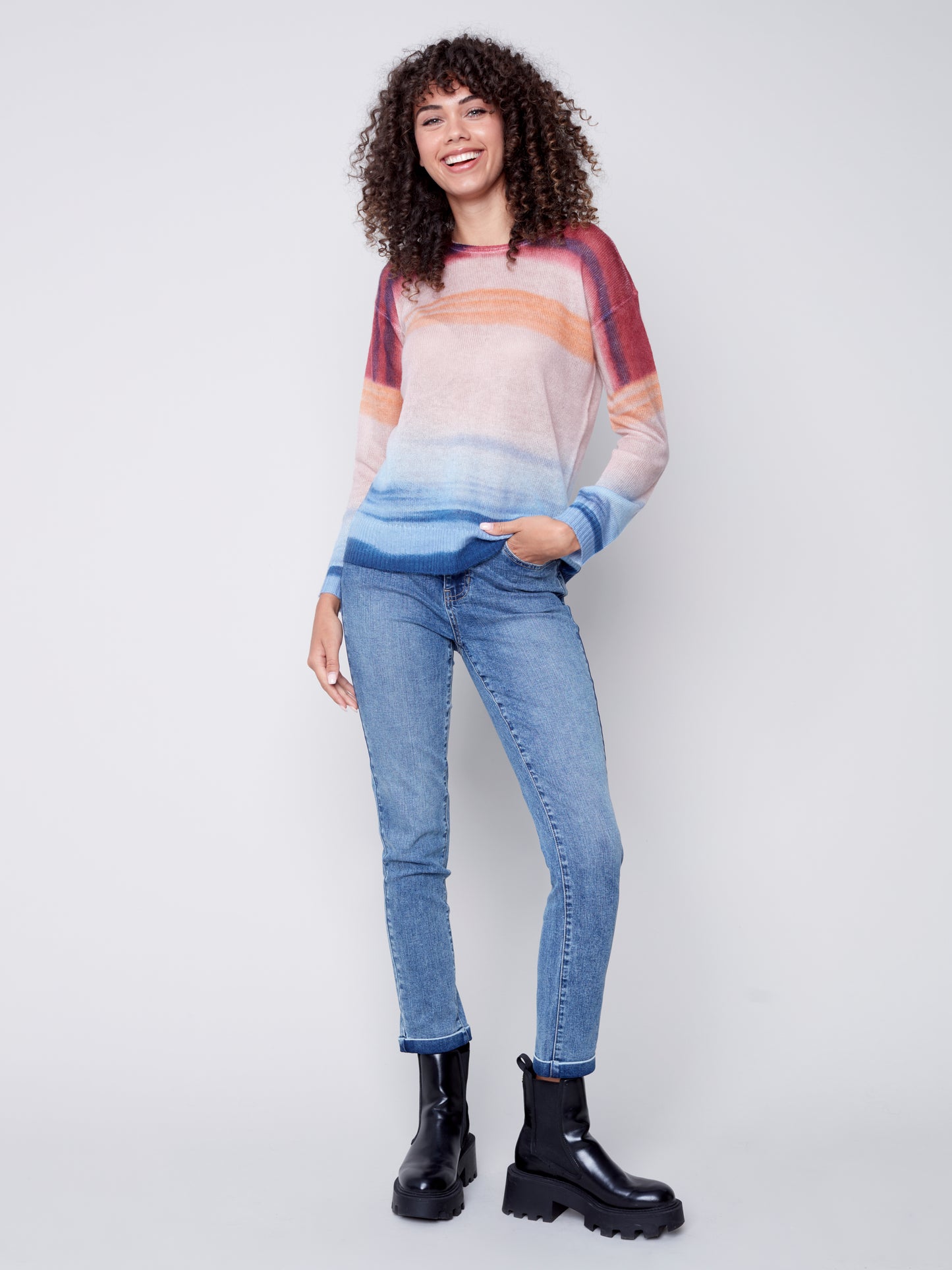 Charlie B Fall 2023-C2577-645B-Printed  Sweater -Multi Color - The Coach Pyramids