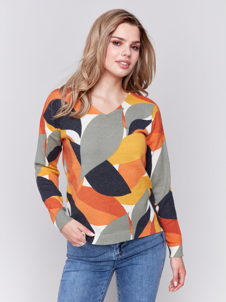 Charlie B Fall 2024-C2581R-P807-Plushy Printed Sweater-Spruce