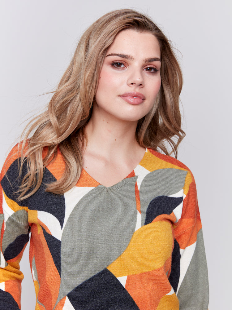 Charlie B Fall 2024-C2581R-P807-Plushy Printed Sweater-Spruce