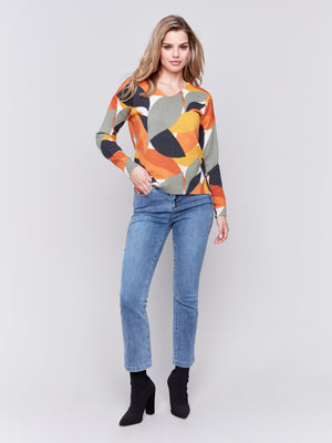 Charlie B Fall 2024-C2581R-P807-Plushy Printed Sweater-Spruce