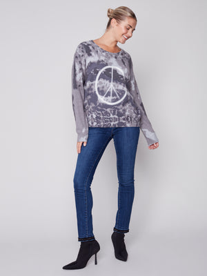 Charlie B Fall 2023-C2592P-736A-Printed  Sweater-Charcoal - The Coach Pyramids