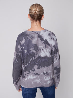 Charlie B Fall 2023-C2592P-736A-Printed  Sweater-Charcoal - The Coach Pyramids