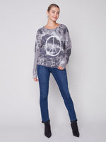 Charlie B Fall 2023-C2592P-736A-Printed  Sweater-Charcoal - The Coach Pyramids