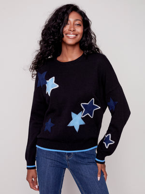 Charlie B Fall 2023-C2592-736A-Printed  Sweater-Black - The Coach Pyramids