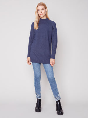 Charlie B Fall 2023-C2597-974A-Mock NK Sweater-Denim - The Coach Pyramids