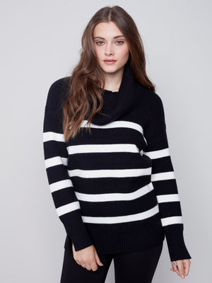 Charlie B Fall 2023-C2600-736A-Stripe  Sweater-Black - The Coach Pyramids