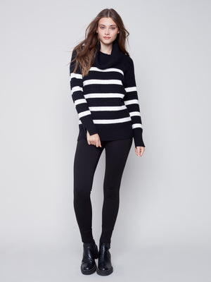 Charlie B Fall 2023-C2600-736A-Stripe  Sweater-Black - The Coach Pyramids