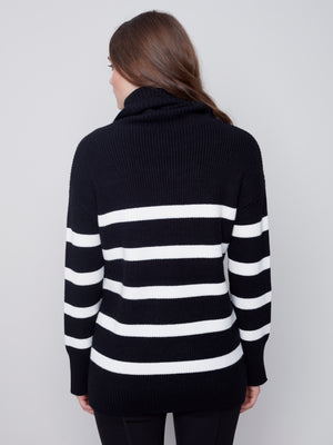 Charlie B Fall 2023-C2600-736A-Stripe  Sweater-Black - The Coach Pyramids