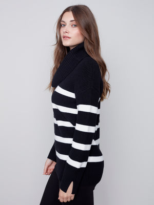 Charlie B Fall 2023-C2600-736A-Stripe  Sweater-Black - The Coach Pyramids