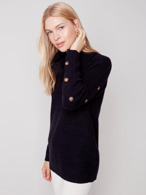 Charlie B Fall 2023-C2604-736A- Turtle Neck Sweater-Black - The Coach Pyramids