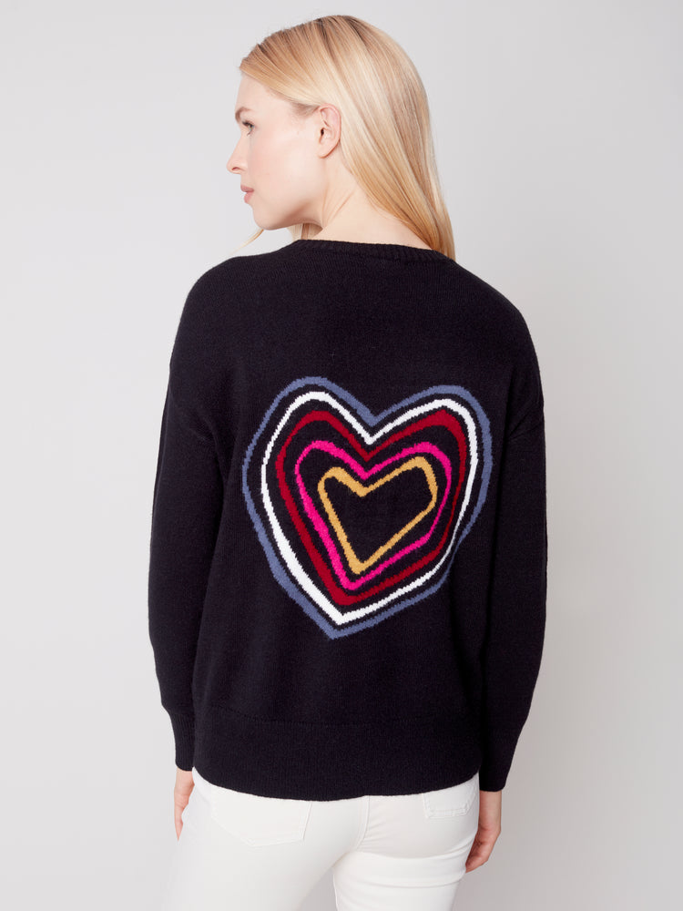 Charlie B Fall 2023-C2605-736A-Sweater/Heart-Black - The Coach Pyramids