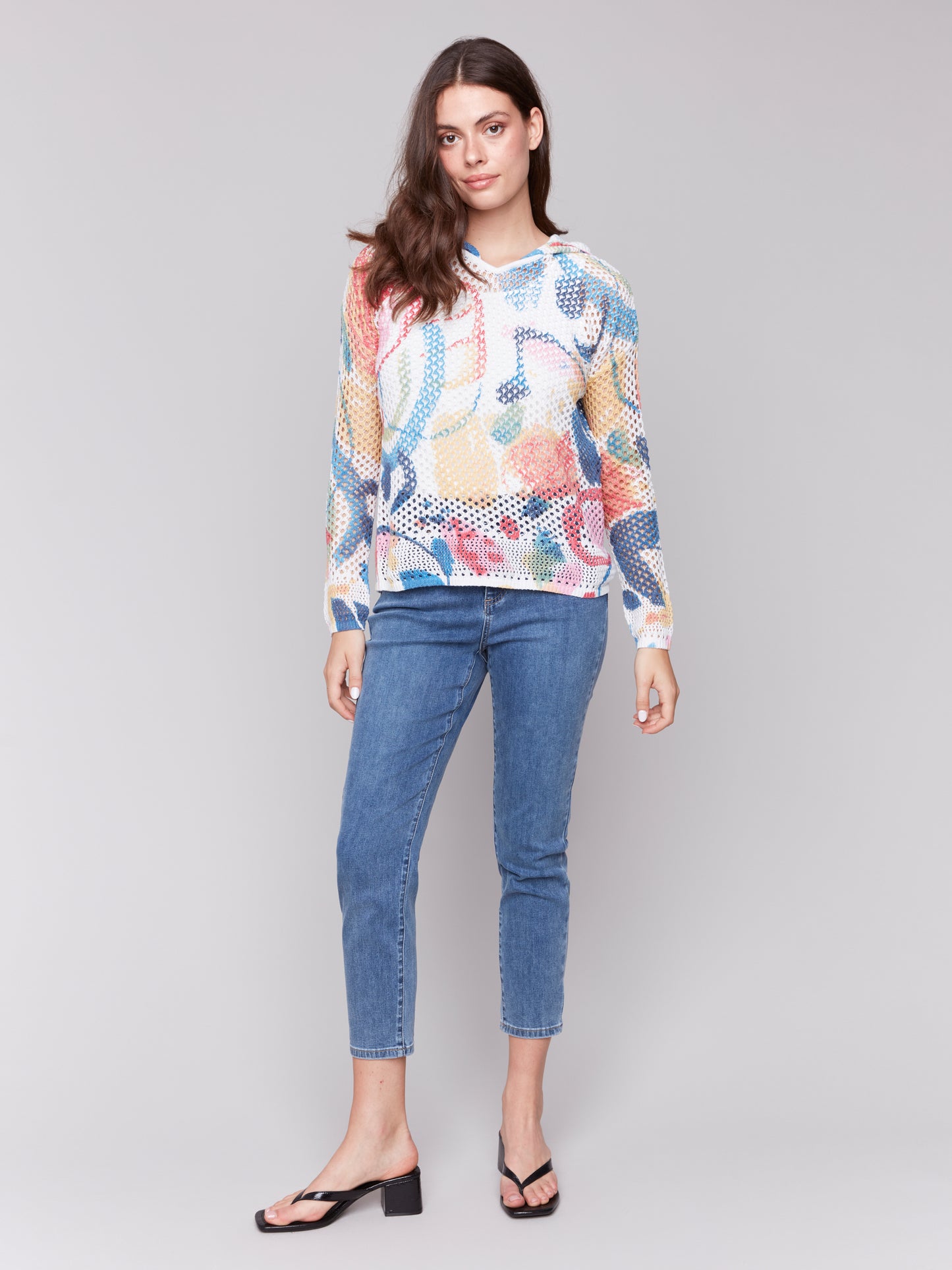 Charlie B Spring/Summer 2025-C2615PR-P468-Printed Crochet Hoodie Sweater-Abstract - The Coach Pyramids