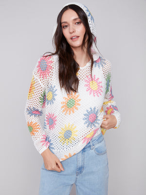 Charlie B Spring/Summer 2024-C2615P-540B-Printed Hoodie-Daisies - The Coach Pyramids