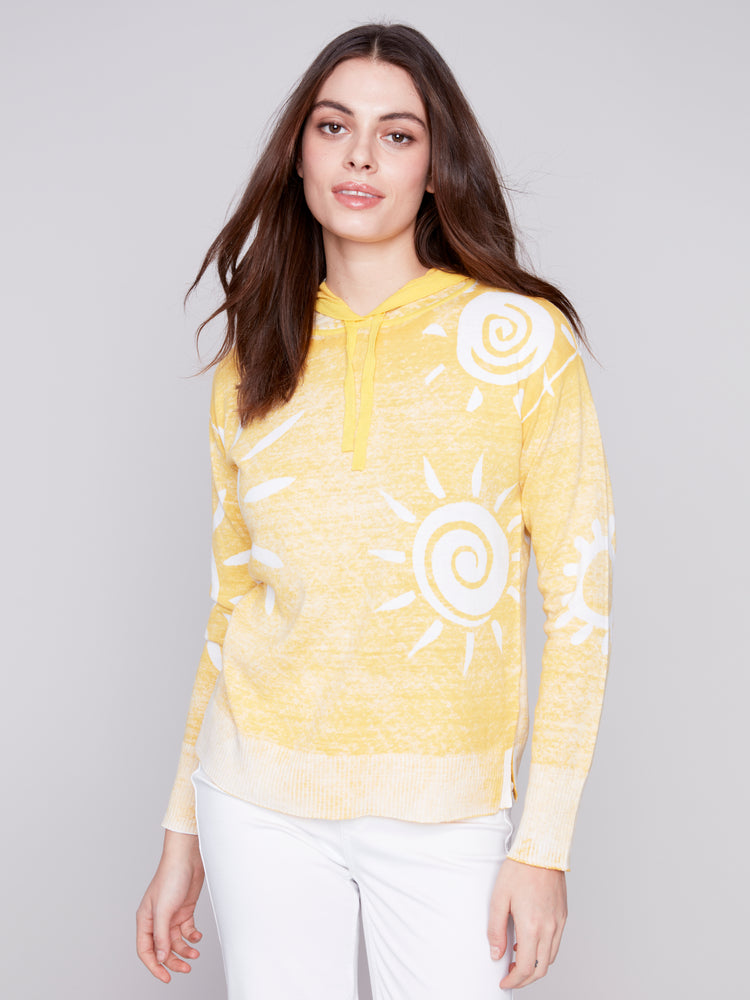 Charlie B Spring/Summer 2024-C2616-261B-Reverse Printed Hoodie-Corn - The Coach Pyramids