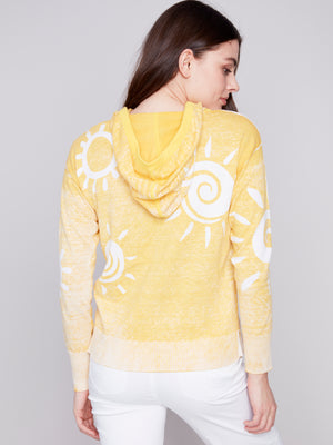 Charlie B Spring/Summer 2024-C2616-261B-Reverse Printed Hoodie-Corn - The Coach Pyramids