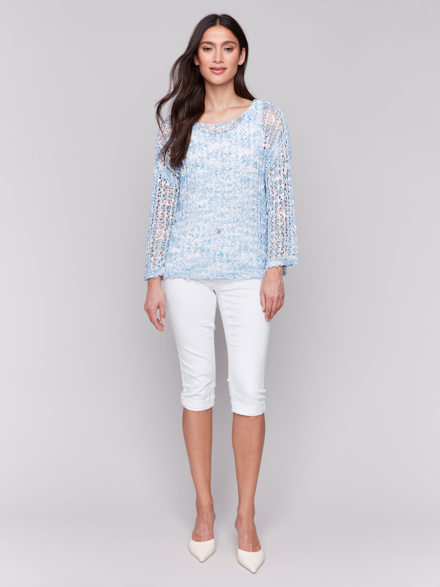 Charlie B Spring/Summer 2025-C2617R-262C-Tape Yarn Sweater-Blue Bell - The Coach Pyramids