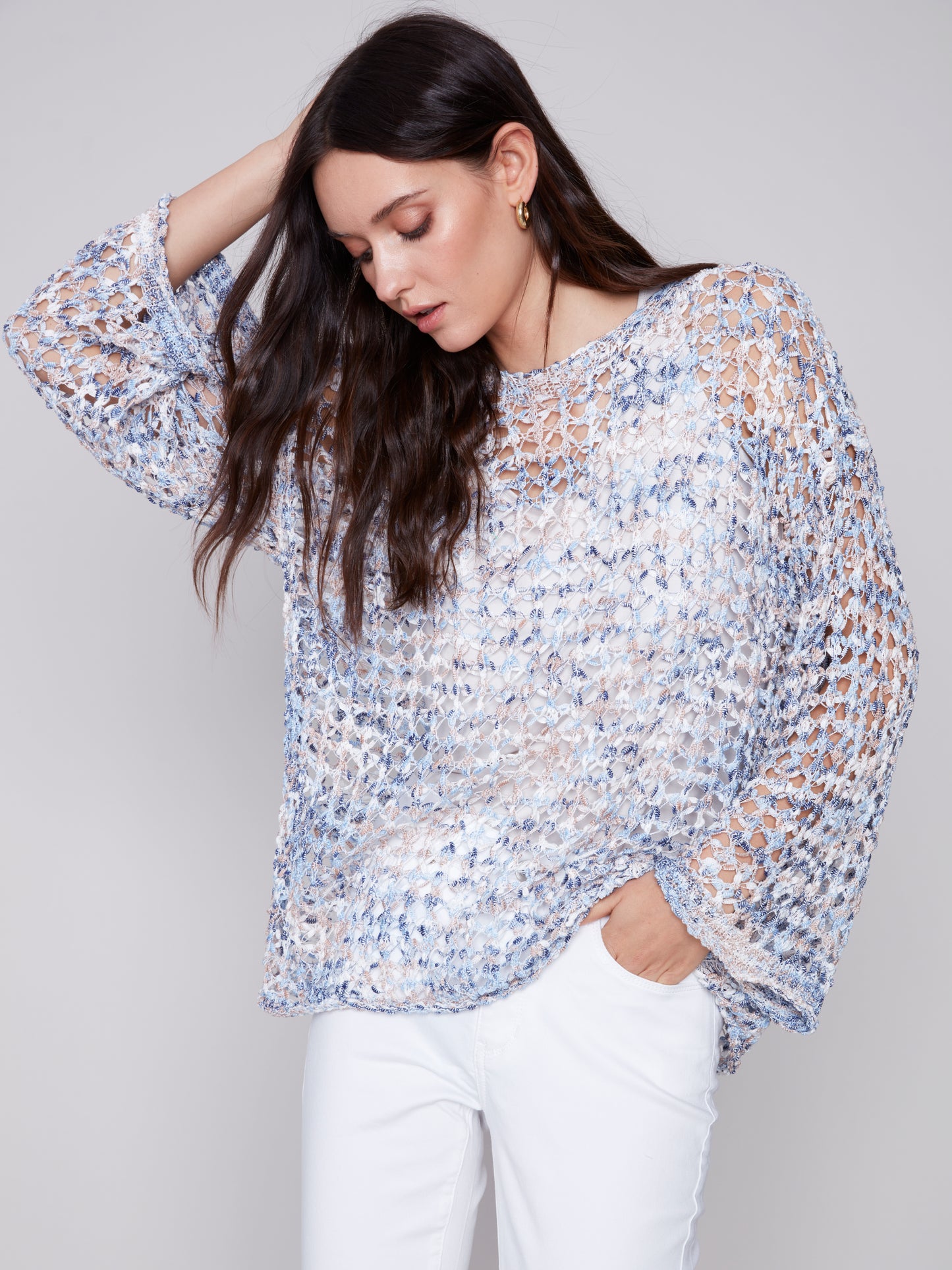 Charlie B Spring/Summer 2024-C2617-765B-Crotchet Sweater-Lotus - The Coach Pyramids