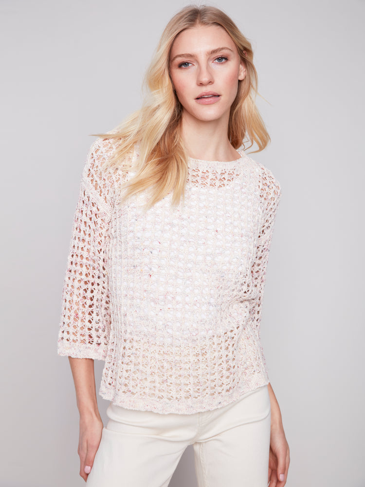 Charlie B Spring/Summer 2024-C2617-867B-Multicolor Fishnet Top-Tulip - The Coach Pyramids