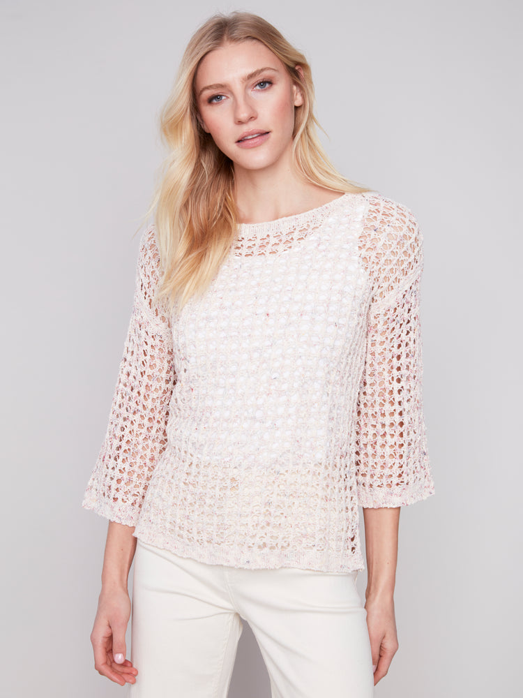 Charlie B Spring/Summer 2024-C2617-867B-Multicolor Fishnet Top-Tulip - The Coach Pyramids