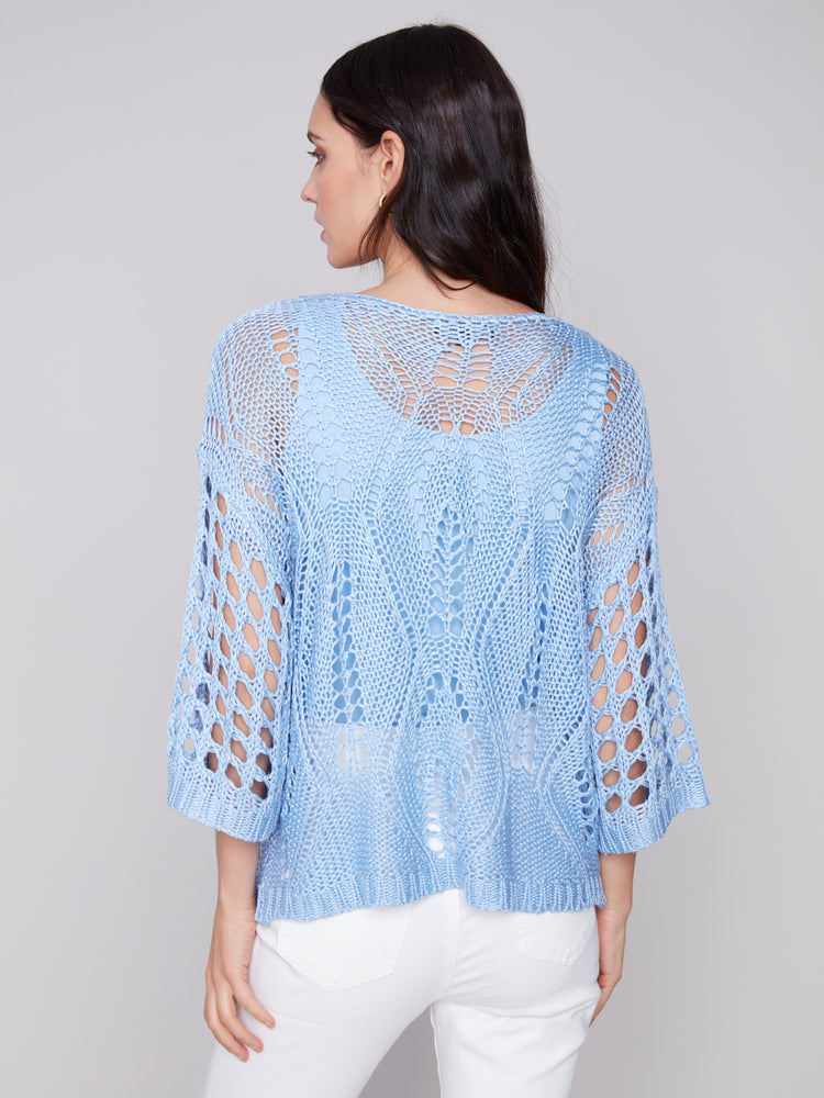 Charlie B Spring/Summer 2024-C2622-797B-Crochet Sweater-Sky - The Coach Pyramids