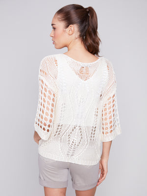 Charlie B Spring/Summer 2024-C2622-797B-Crochet Sweater-Natural - The Coach Pyramids