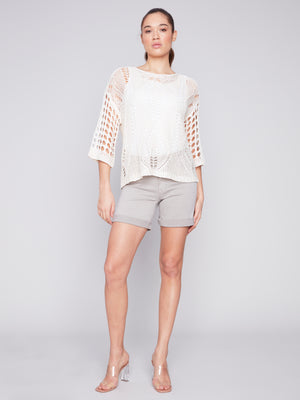 Charlie B Spring/Summer 2024-C2622-797B-Crochet Sweater-Natural - The Coach Pyramids