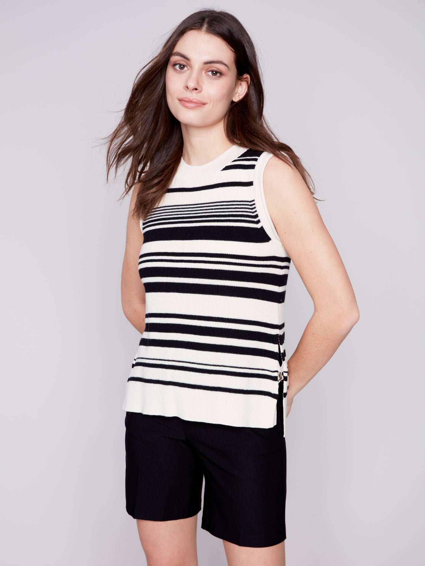 Charlie B Spring/Summer 2024-C2627-812B-Sweater Vest-Pepper - The Coach Pyramids