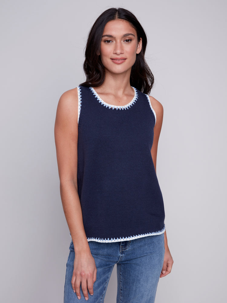 Charlie B Spring/Summer 2024-C2630-805B-Knit Cami-Navy - The Coach Pyramids