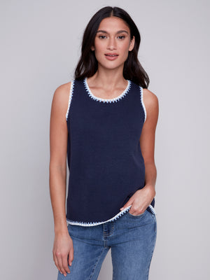 Charlie B Spring/Summer 2024-C2630-805B-Knit Cami-Navy - The Coach Pyramids