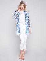 Charlie B Spring/Summer 2024-C2635-833B-Long Crochet Cardigan -Denim - The Coach Pyramids