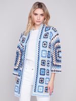 Charlie B Spring/Summer 2024-C2635-833B-Long Crochet Cardigan -Denim - The Coach Pyramids