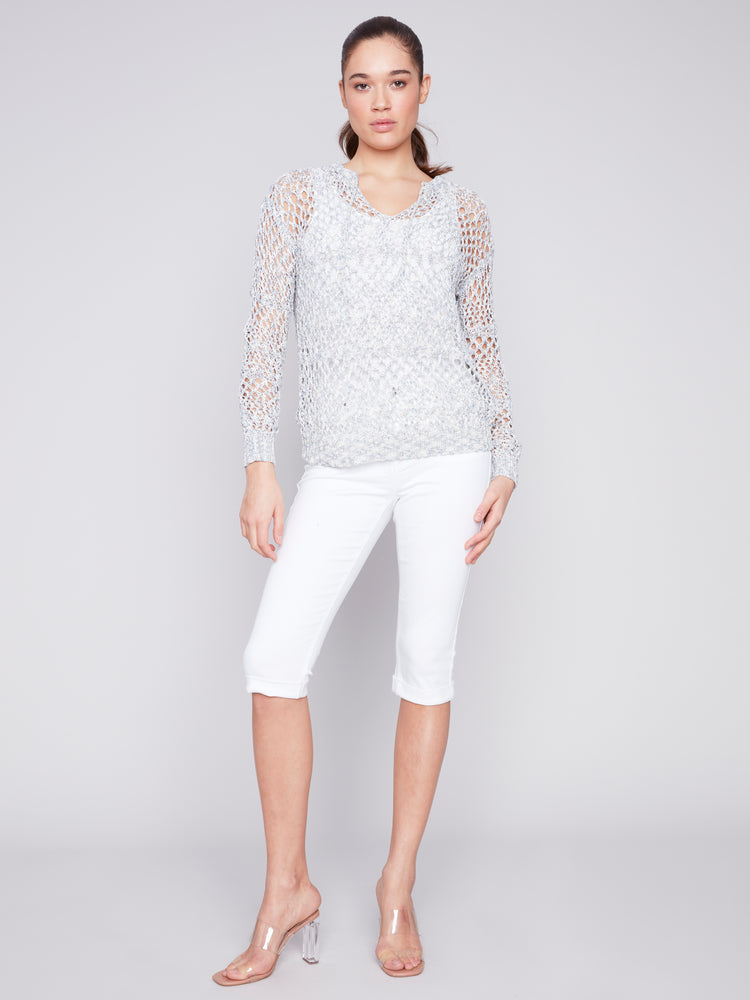 Charlie B Spring/Summer 2024-C2640-861B-Crochet Top-Denim - The Coach Pyramids