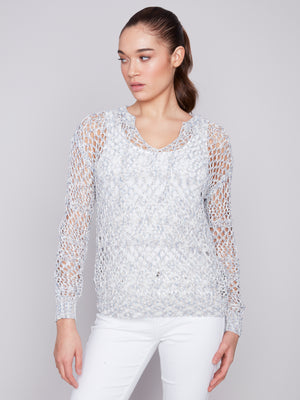 Charlie B Spring/Summer 2024-C2640-861B-Crochet Top-Denim - The Coach Pyramids